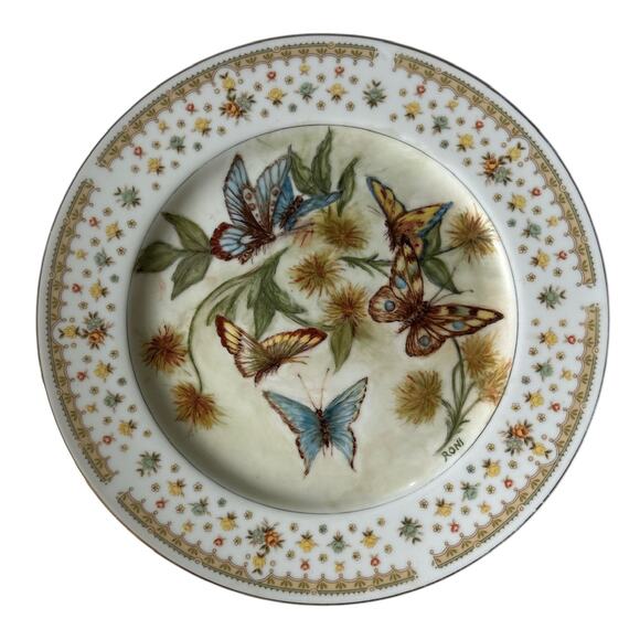 Vintage Garden Bouquet Fine China Plate Hand Painted Butterfly Design‎ Set of 2 - Picture 4 of 7